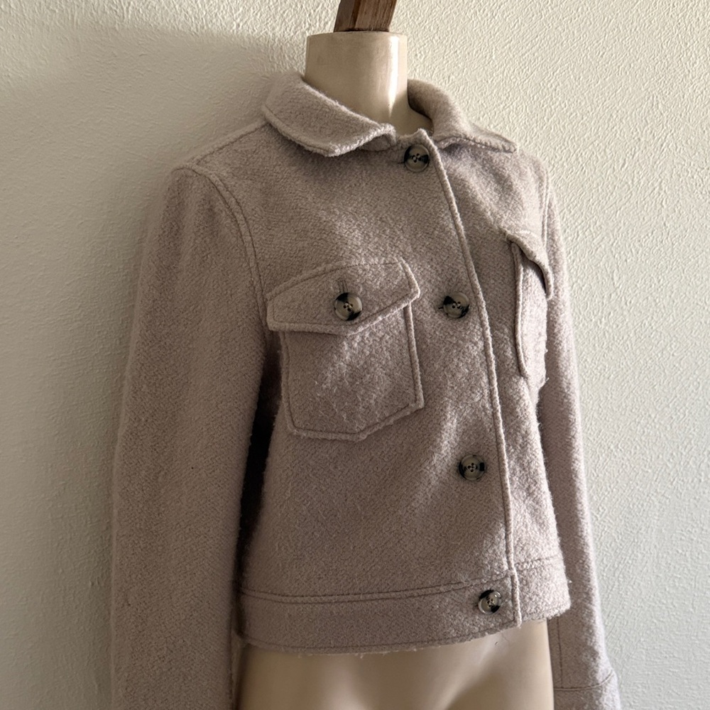 Wool-Blend Light Beige Boxy Jacket Cropped Big Buttons - H&M S